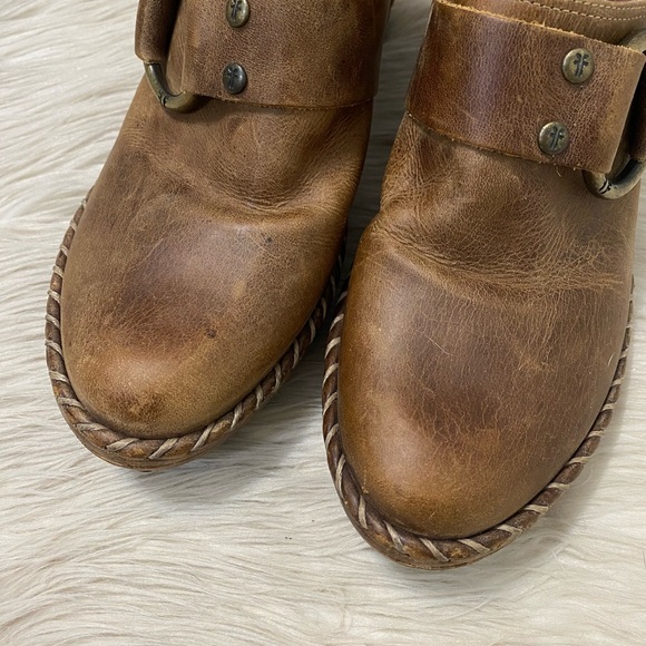Frye Charlotte Ring Harness Brown Distressed Leather Clogs Slip On Mules Western - Picture 3 of 10